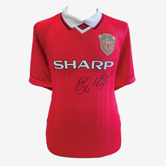 Camiseta de Futebol do Manchester United Autografada por Ole Gunnar Solskjaer & Teddy Sheringham - Final da Liga dos Campeões de 1999 Retrô
