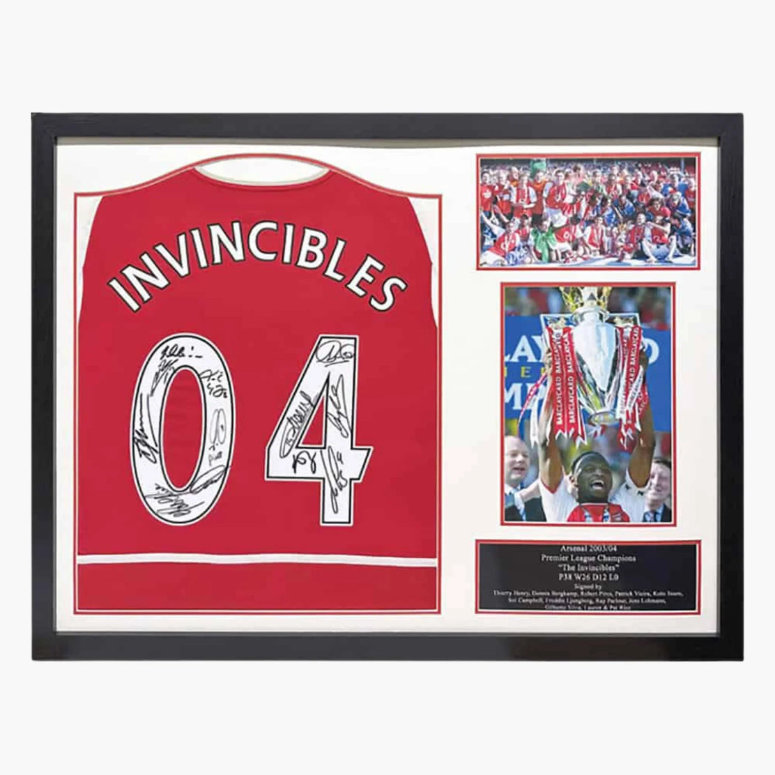 Arsenal Invincibles Maillot domicile 2003-2004 signé par 14 joueurs - encadré | Iconic Shirts