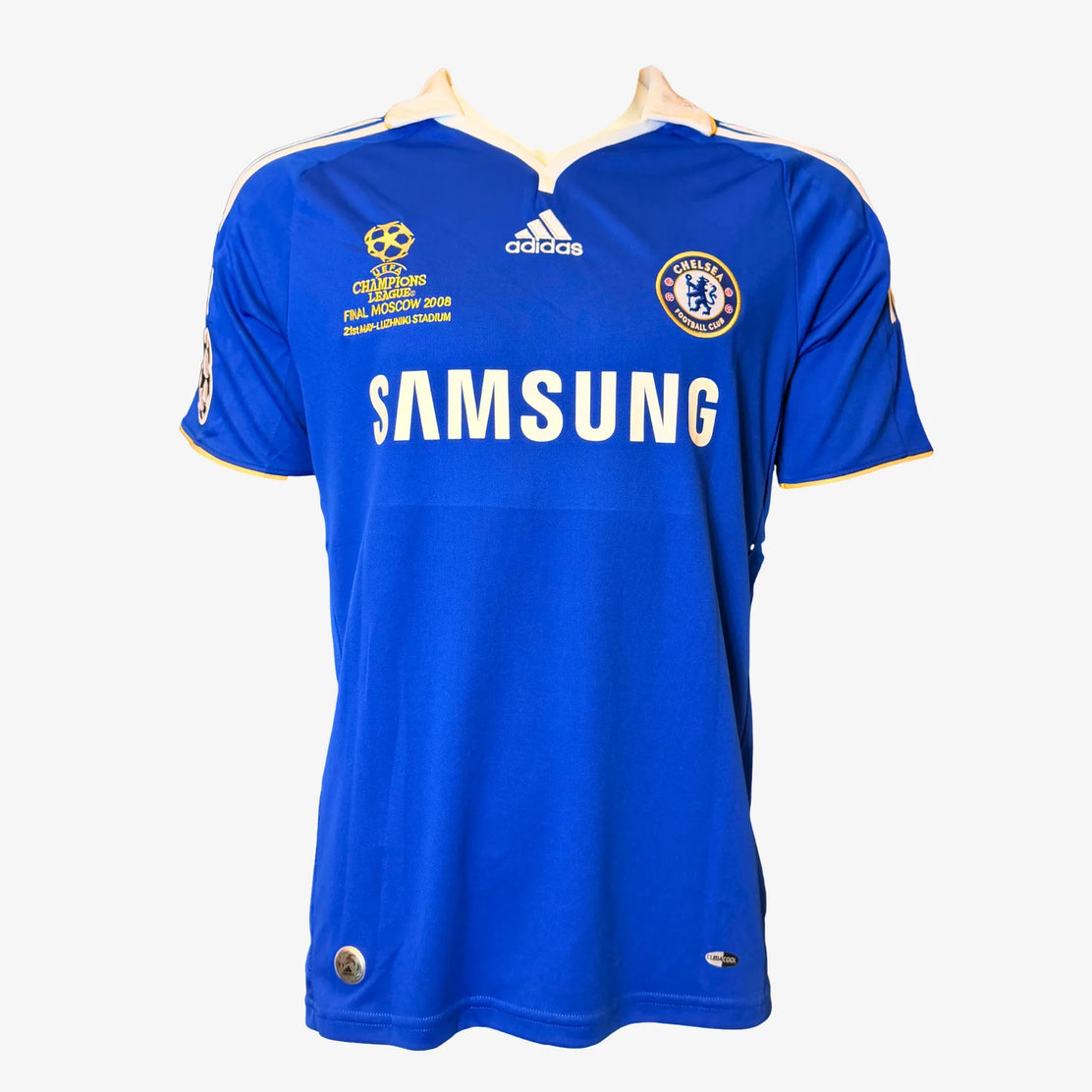 Vorderseite des von Didier Drogba signierten Chelsea-Trikots zum Champions-League-Finale 2008 | Iconic Shirts