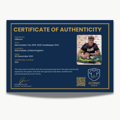 EdersonSignedManchesterCity2019-2020GoalkeeperShirt-certificate | Iconic Shirts