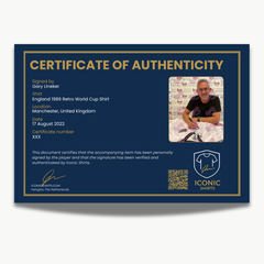 GaryLinekerSignedEngland1986RetroWorldCupShirt-certificate | Iconic Shirts