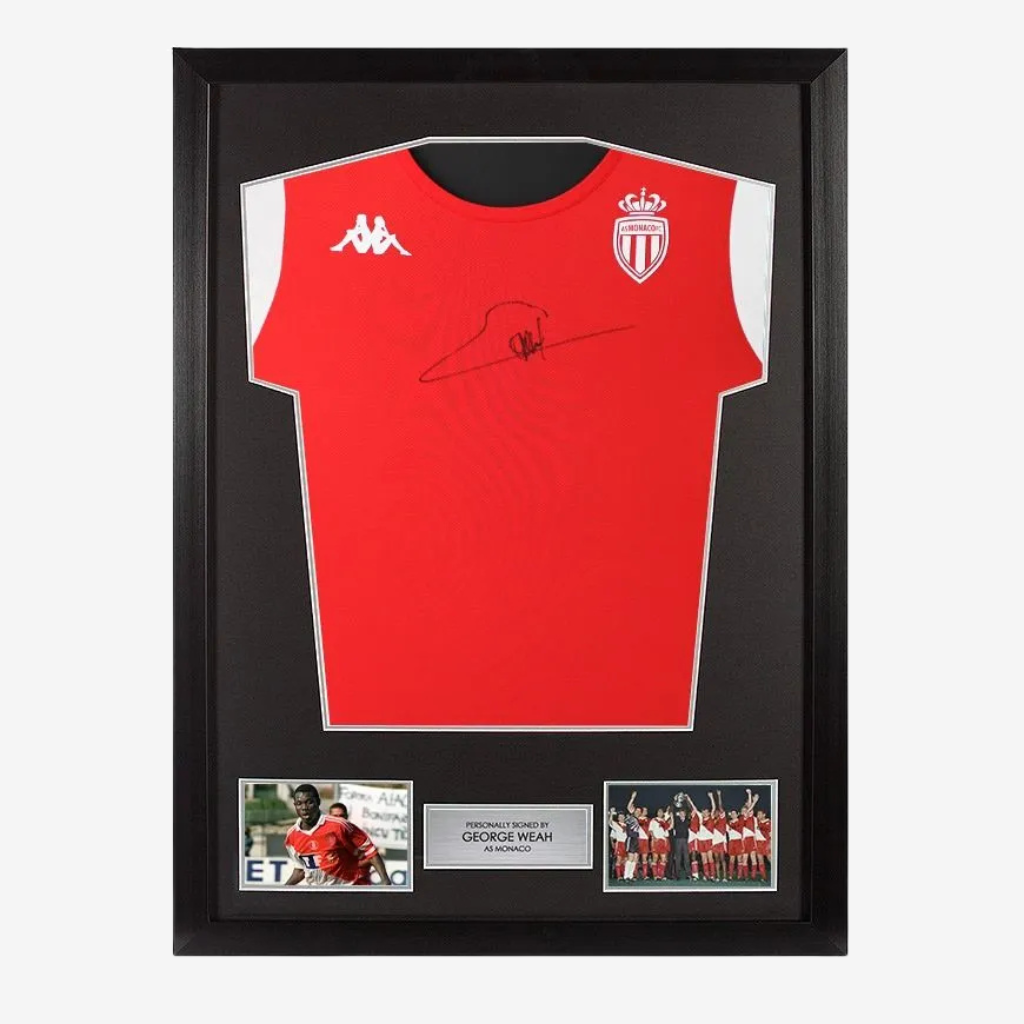 George Weah Signed AS Monaco Football Shirt - 2024-25 Framed