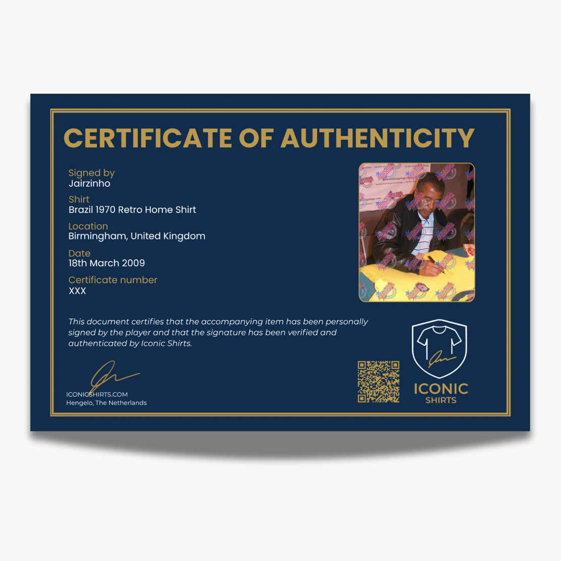 Jairzinho Maillot rétro Brésil 1970 signé - certificat COA | Iconic Shirts
