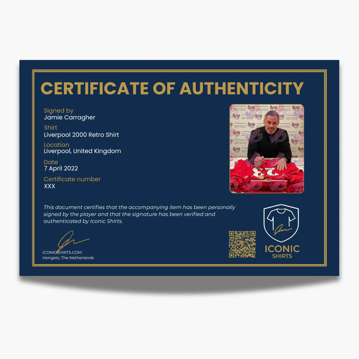 JamieCarragherSignedLiverpool2000RetroShirt-certificate | Iconic Shirts