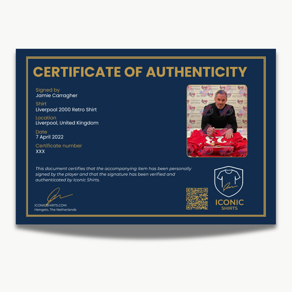 JamieCarragherSignedLiverpool2000RetroShirt-certificate | Iconic Shirts