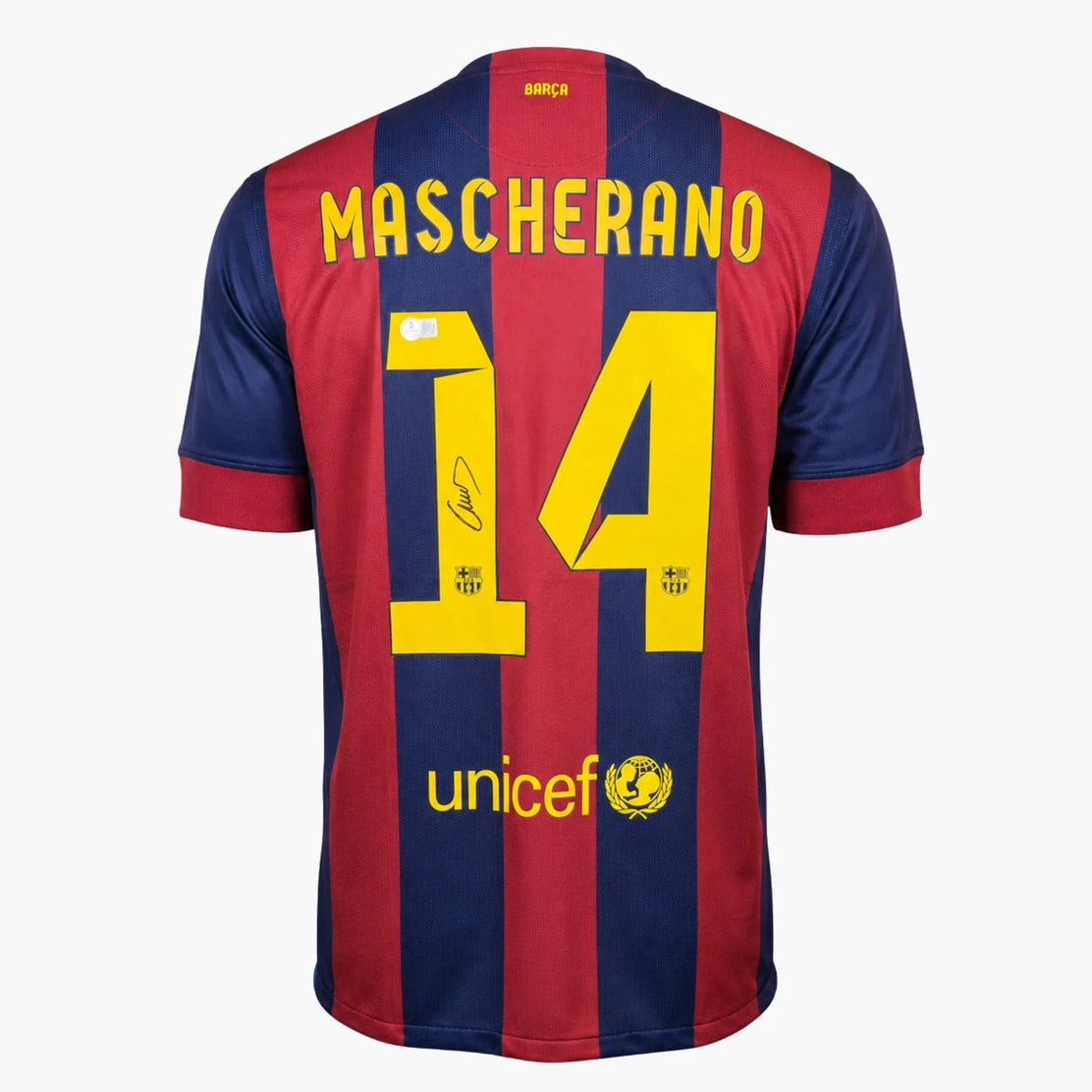 JavierMascheranoSignedBarcelonaHomeShirt2014_15-front_2497708d-998f-40d1-afab-b95e2a48d6b5 | Iconic Shirts