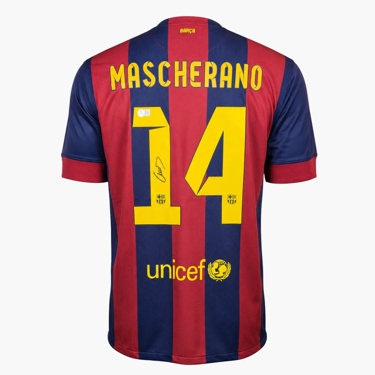 Maillot domicile signé de Javier Mascherano du FC Barcelone 2014_15-face_2497708d-998f-40d1-afab-b95e2a48d6b5 | Iconic Shirts