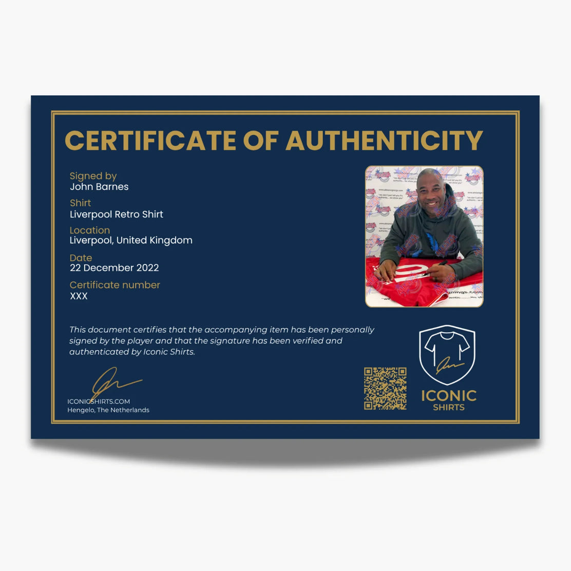 Maillot rétro de Liverpool signé John Barnes - certificat | Iconic Shirts