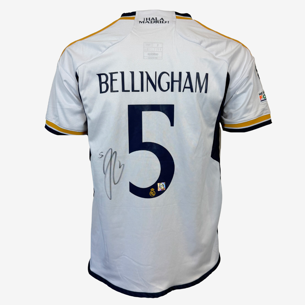 Camisa de Futebol Oficial do Real Madrid Autografada por Jude Bellingham - Temporada 2023-24 (Home)