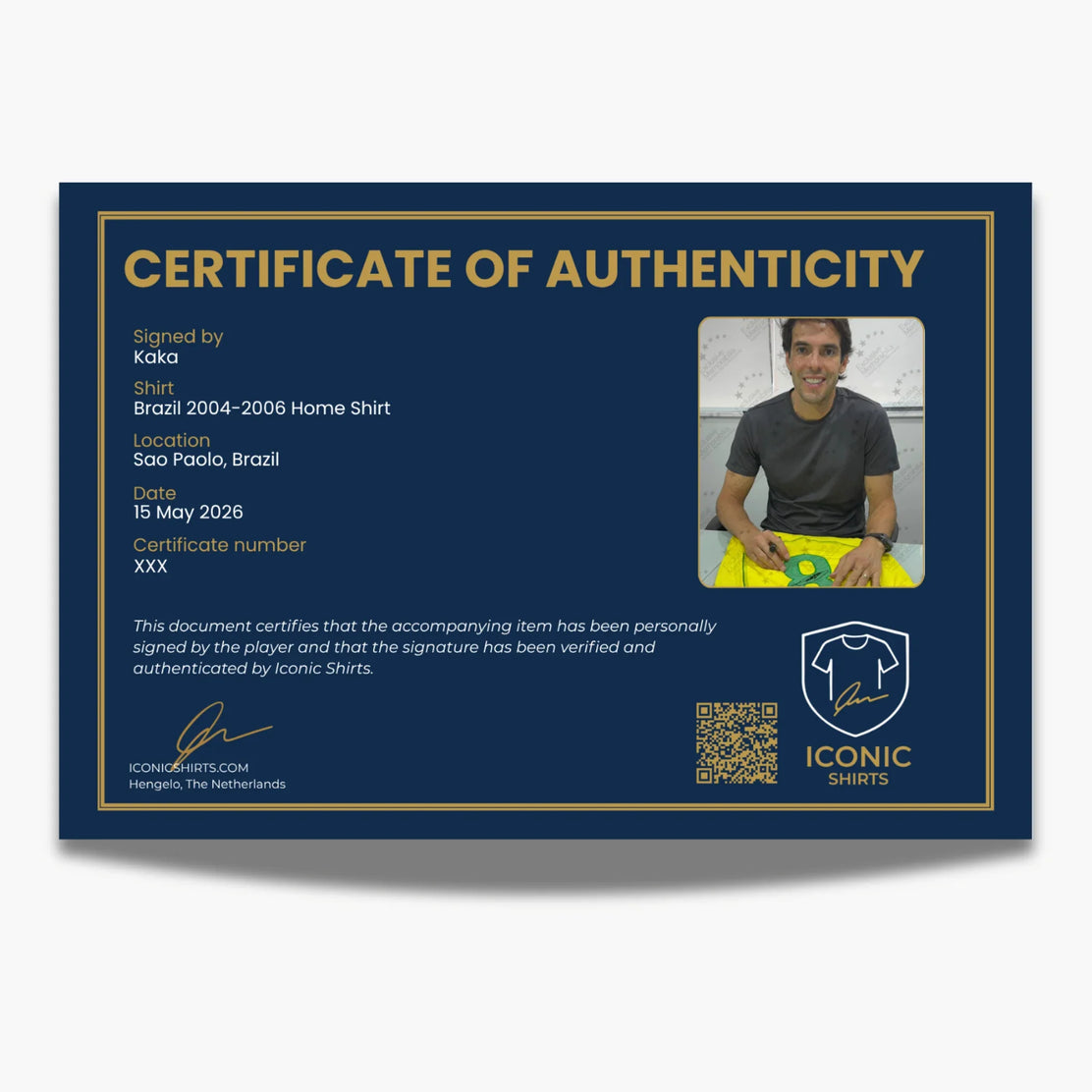 Kaka signiertes Brasilien-Fußballtrikot – Heim 2004–2006 – Zertifikat COA – Signaturnachweis | Iconic Shirts