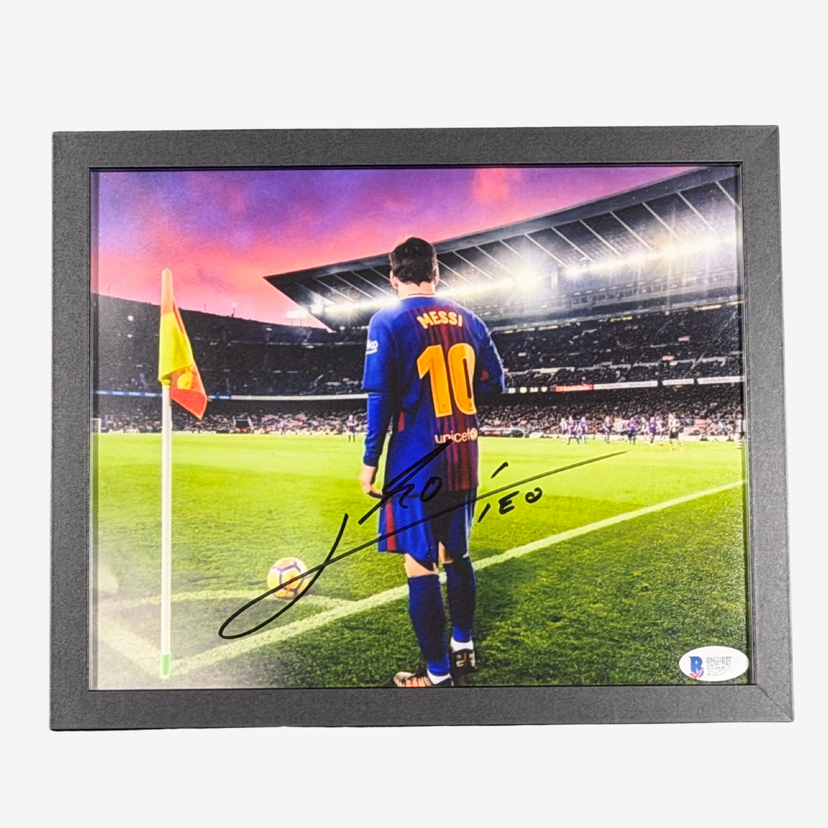 Lionel Messi Signed FC Barcelona Photo - Corner Flag Scene