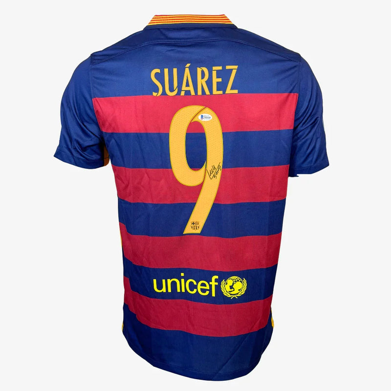 Maillot de football FC Barcelone signé Luis Suarez - domicile 2015-16, dos | Iconic Shirts