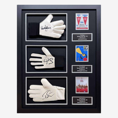 Manchester United Goalkeepers Triple Signed Glove Display – Stepney, Schmeichel & Van der Sar