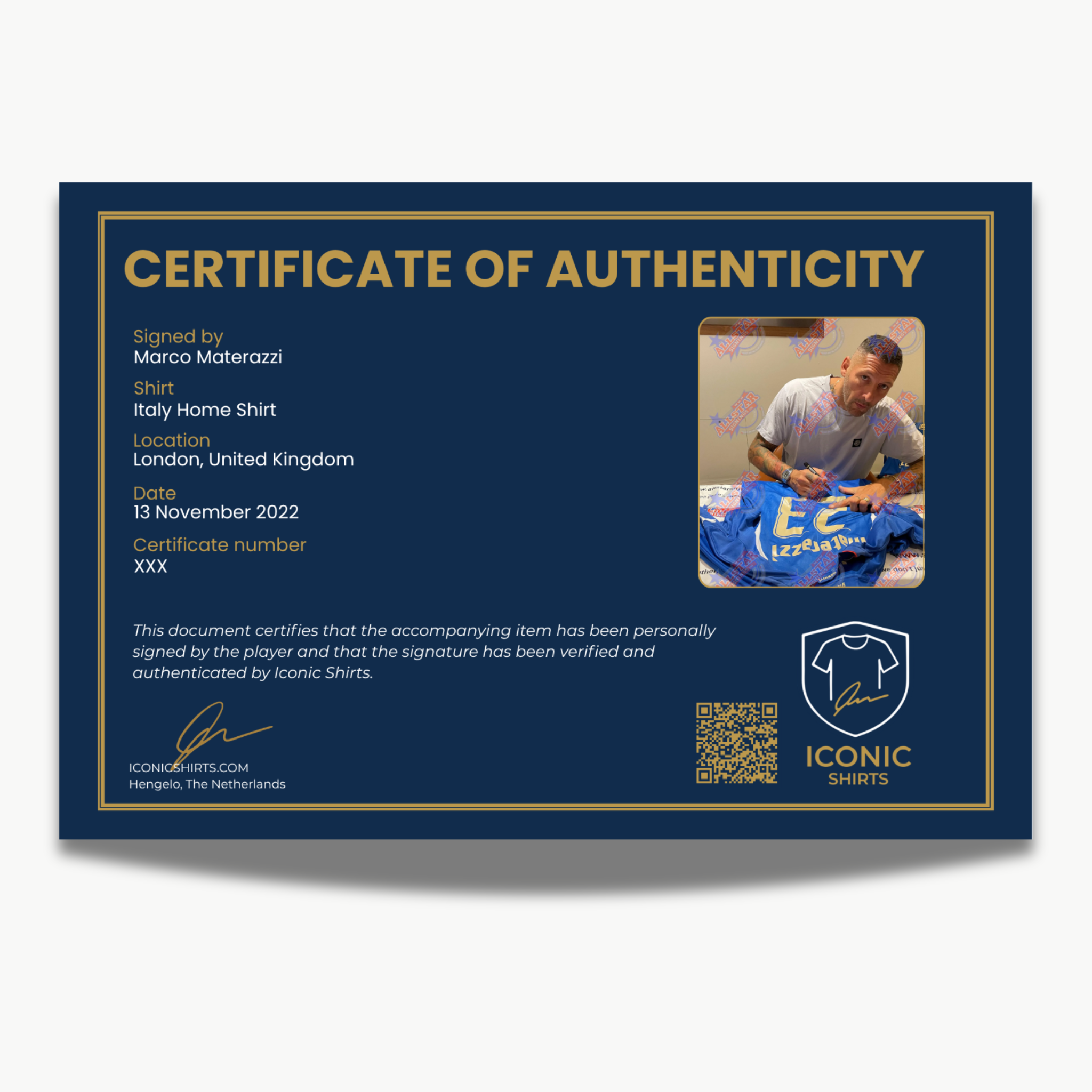 MarcoMaterazziSignedItalyShirt-certificate | Iconic Shirts