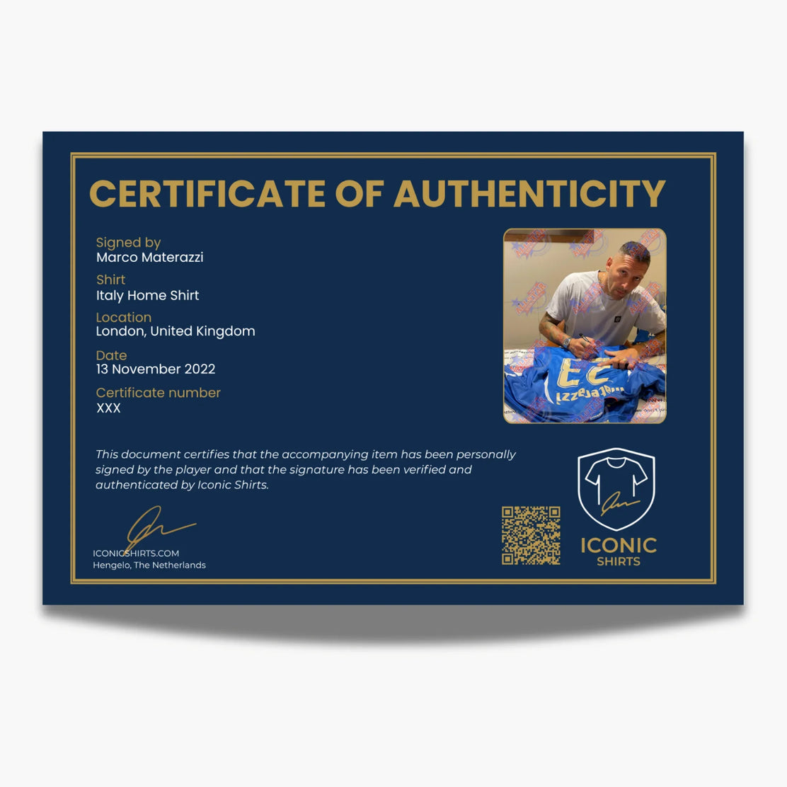 Maillot Italie signé Marco Materazzi - certificat | Iconic Shirts