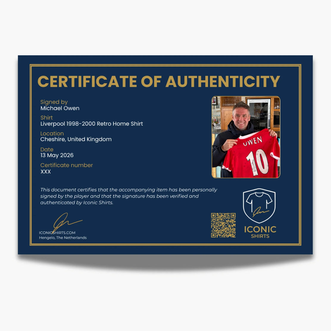 Michael Owen maillot domicile rétro Liverpool 1998-2000 signé - certificat COA - preuve de signature | Iconic Shirts