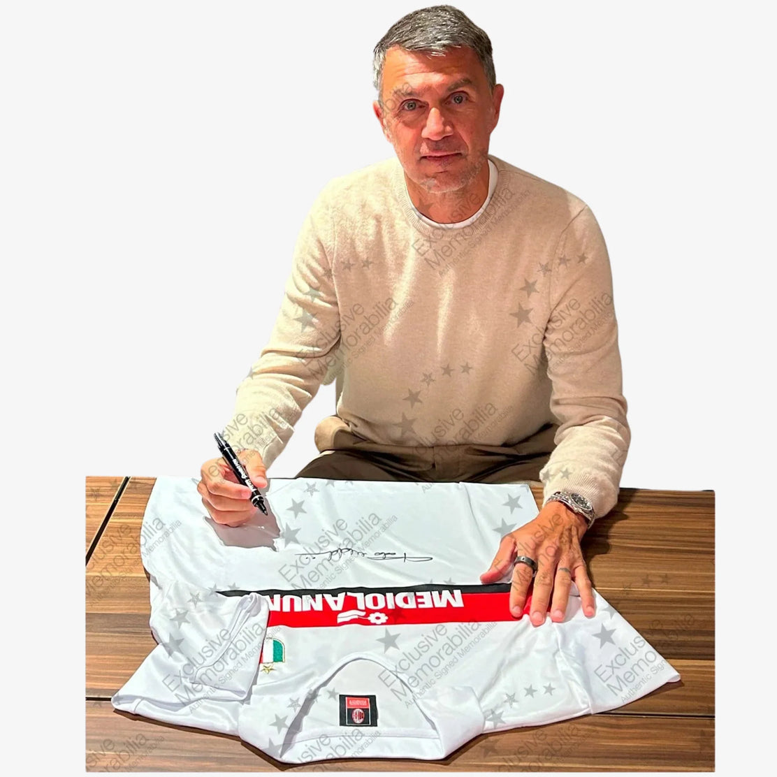 PaoloMaldiniFrontSignedACMilanAwayShirt1988-photoofsigning | Iconic Shirts