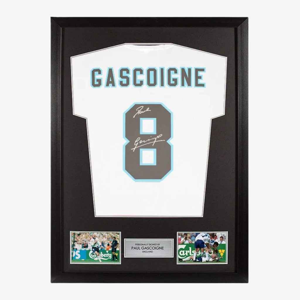 Paul Gascoigne Signed England Football Shirt - 1996 Home Framed
