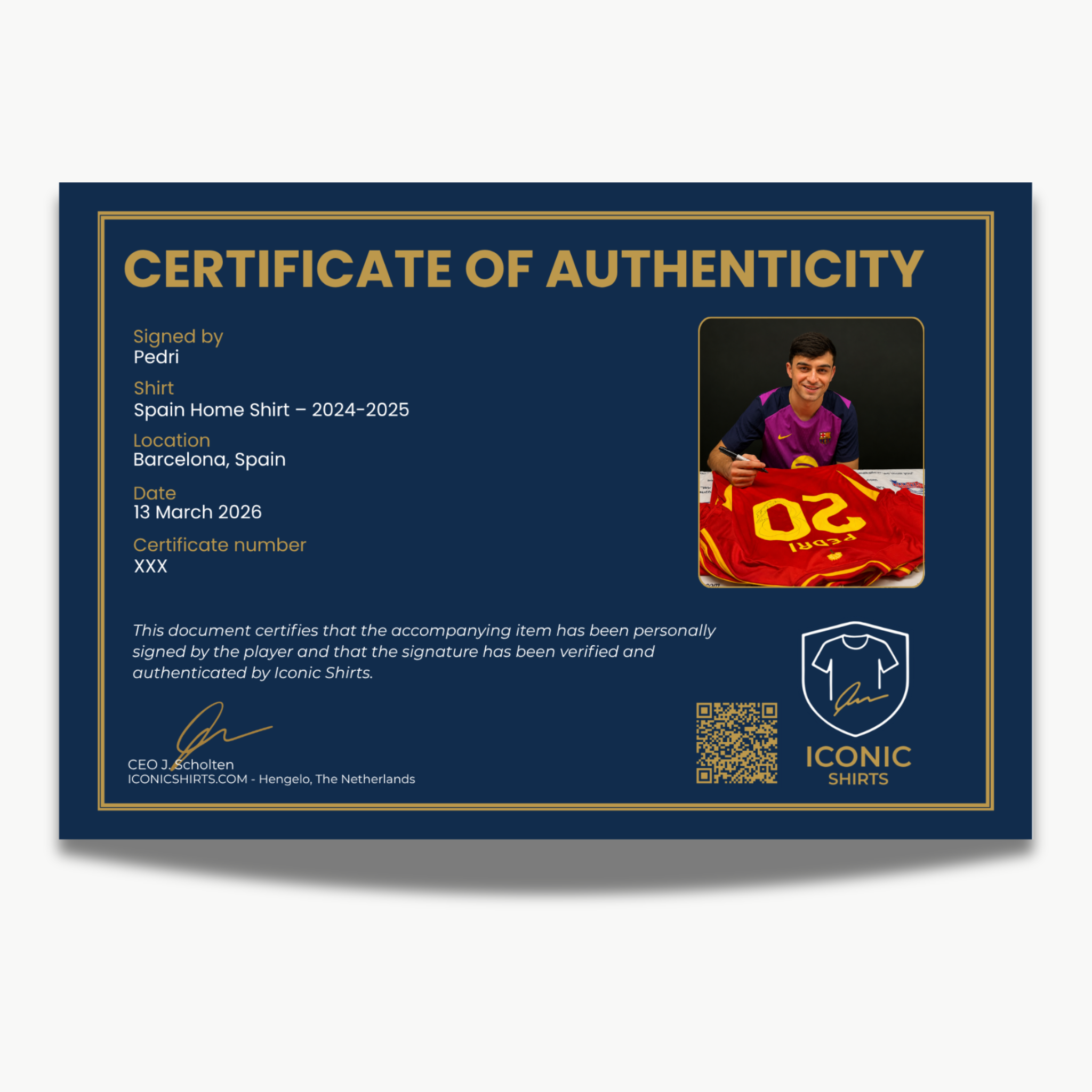 Pedri Signed Spain Home Football Shirt - 2024-25