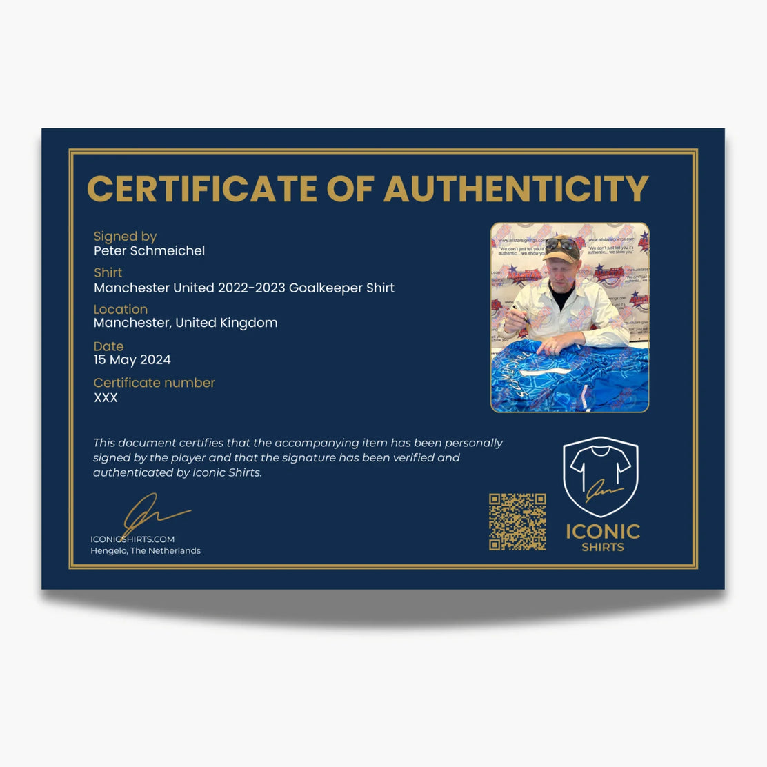 Maillot de gardien Manchester United signé par Peter Schmeichel - certificat | Iconic Shirts