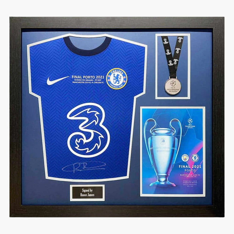 Gerahmtes, von Reece James signiertes Chelsea-Trikot zum Champions-League-Finale 2020/21 | Iconic Shirts