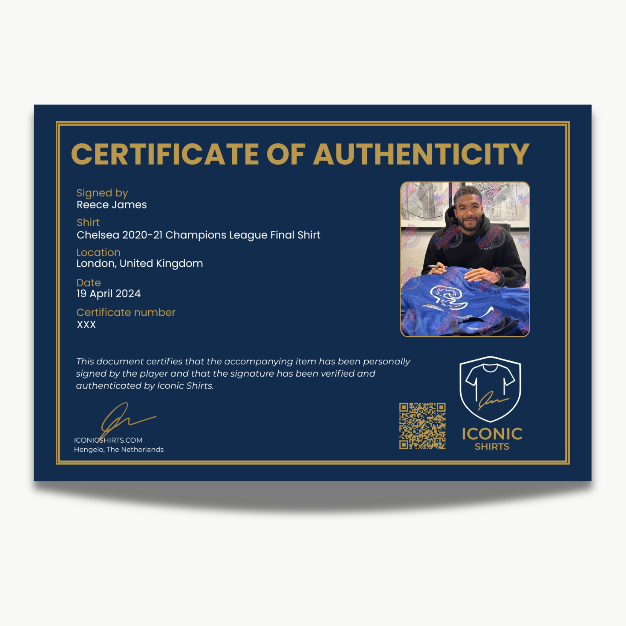 ReeceJamesSignedChelsea2020-21ChampionsLeagueFinalShirt-certificate | Iconic Shirts