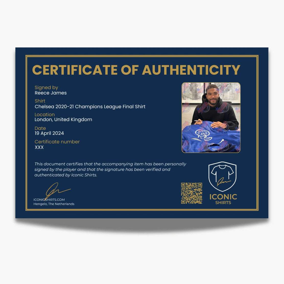 ReeceJamesSignéChelsea2020-21MaillotFinaleLigueDesChampions-certificat | Iconic Shirts