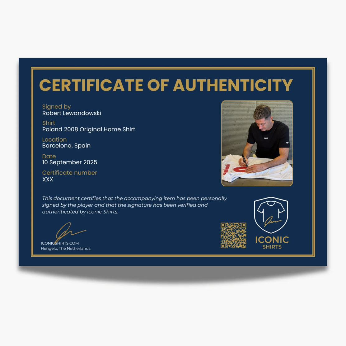 Maillot original signé de Robert Lewandowski Pologne - domicile 2008, certificat d'authenticité COA, preuve de signature | Iconic Shirts