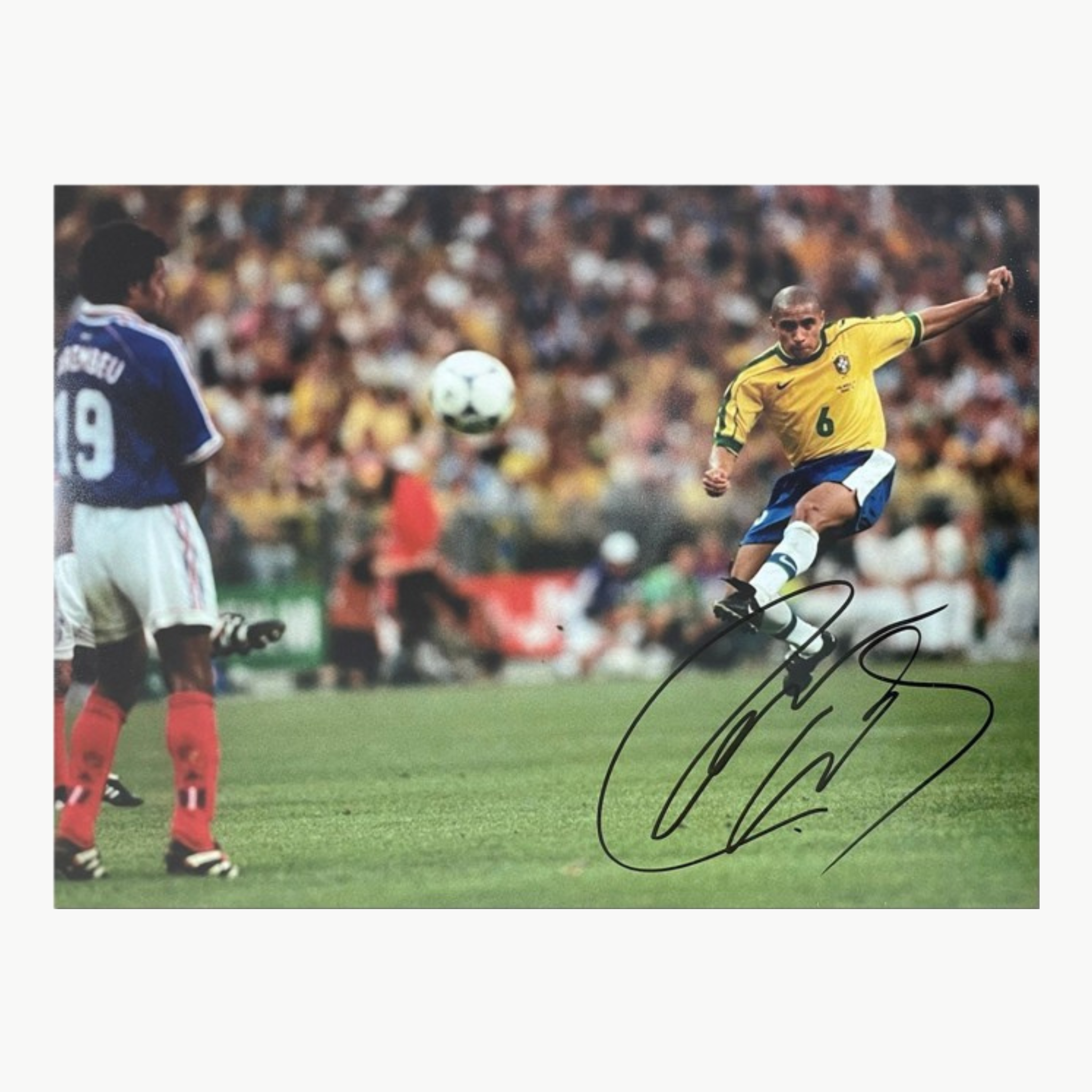 Roberto Carlos Signed Brazil Iconic Free Kick Photo
