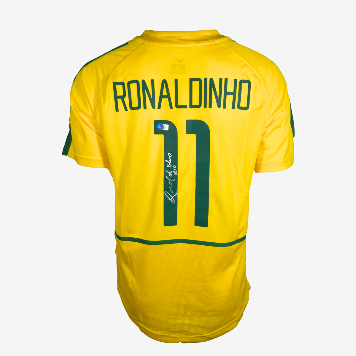 Ronaldinho Signed Brazil - 2002 Home Shirt - Iconic Shirts