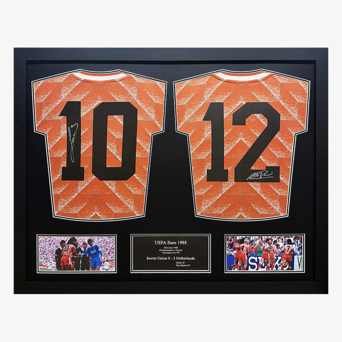 Framed Gullit and Van Basten signed Netherlands 1988 shirts