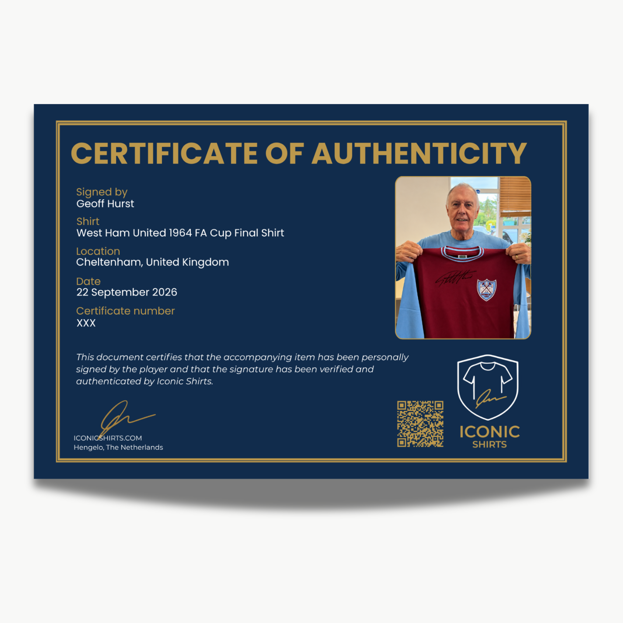 Sir Geoff Hurst Signed West Ham United 1964 FA Cup Final Shirt