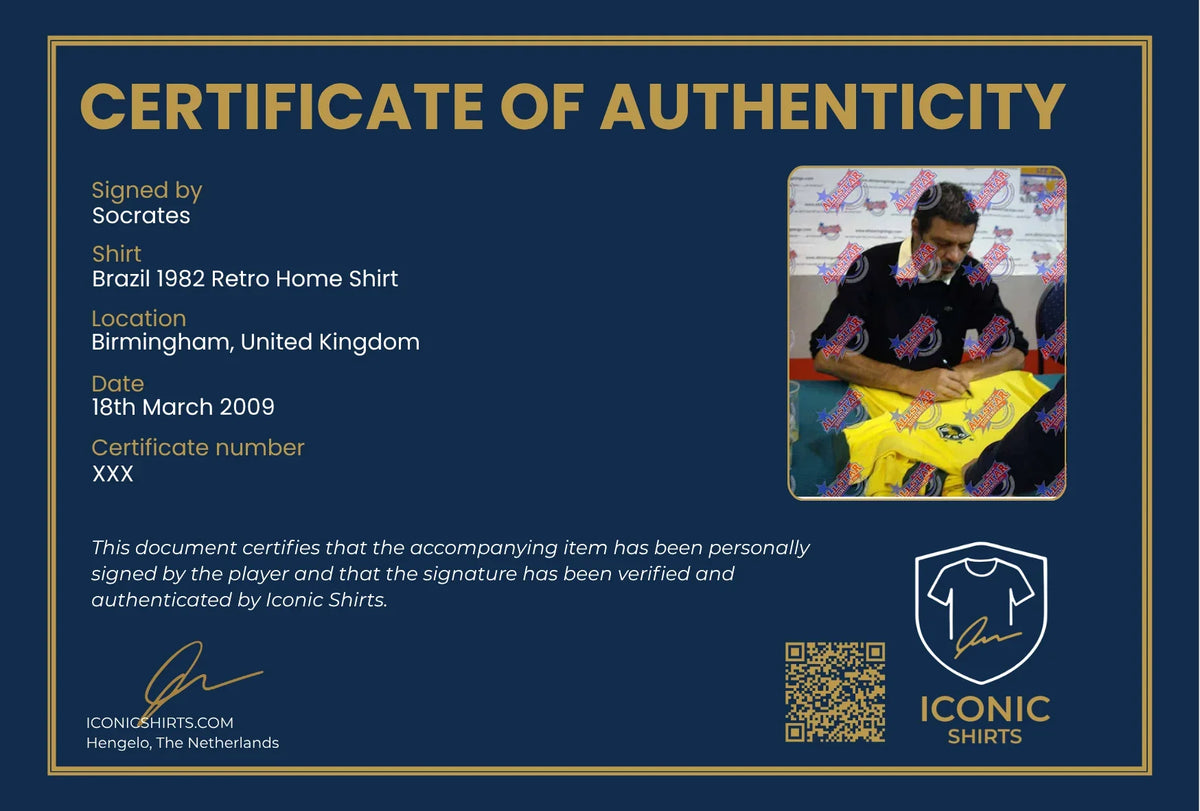 SocratesSignedBrazil1982RetroShirt-certificateCOA | Iconic Shirts