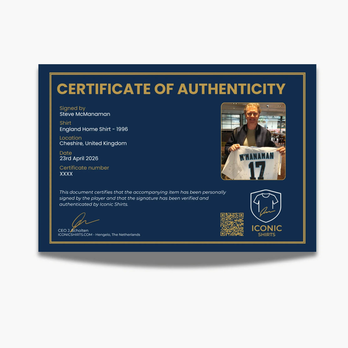 Maillot domicile Angleterre 1996 signé Steve McManaman - certificat | Iconic Shirts