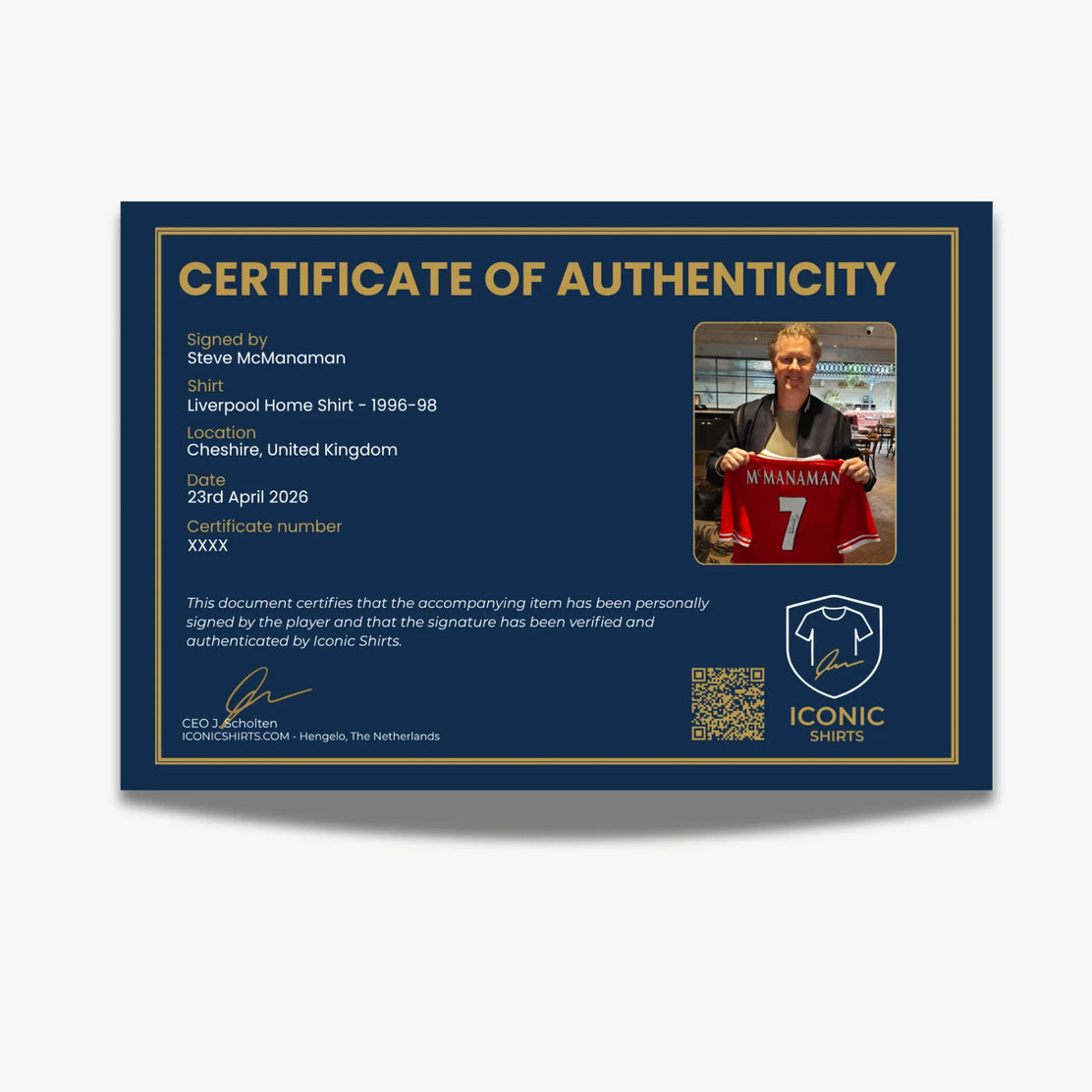 Steve McManaman maillot domicile Liverpool signé 1996-98 - certificat | Iconic Shirts