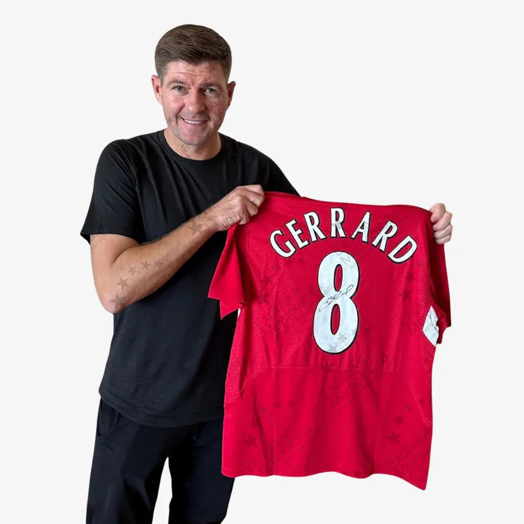 StevenGerrardSignedLiverpoolFootballShirt-2005Home-proof | Iconic Shirts