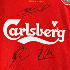 StevenGerrard_XabiAlonsoandVladimirSmicerSignedLiverpoolFC2005CLFinalShirt-signatures | Iconic Shirts