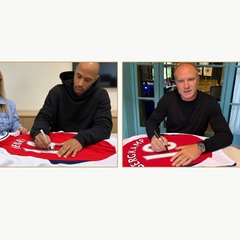 Thierry Henry & Dennis Bergkamp Signed Arsenal Football Shirts - Double Framed Display