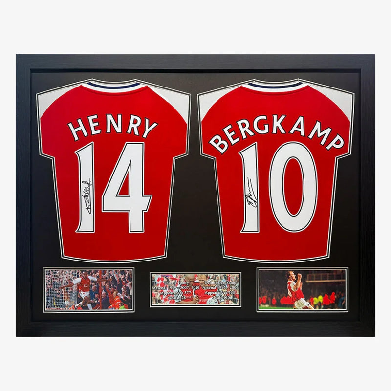 Thierry_Henry_Dennis_Bergkamp_signierte_Arsenal_Fußballtrikots_-_Doppelt_gerahmte_Präsentation | Iconic Shirts