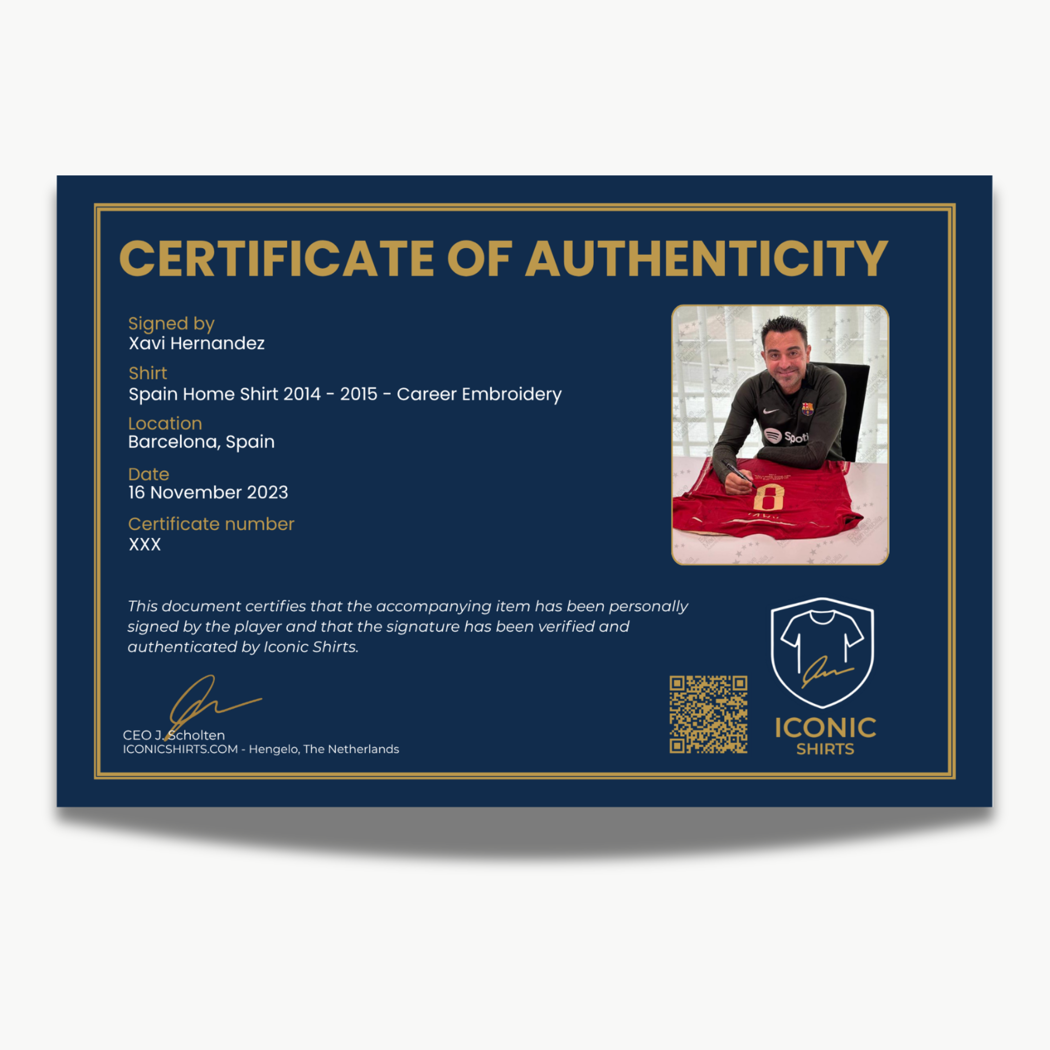 Xavi Hernández Signed Spain 2014-15 Football Shirt – Career Embroidery