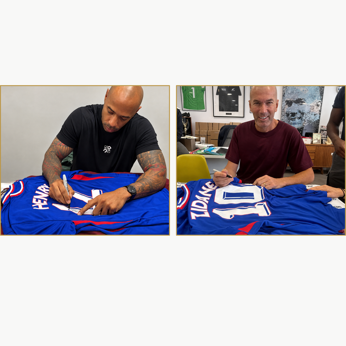 ZinedineZidane_ThierryHenryDoubleSignedFranceShirts_Framed-signingproof | Iconic Shirts